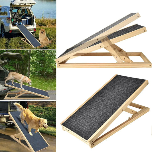 BRIEFNESS Multi-Purpose High Pet Ramp | Adjustable Folding Pet Ladder with Non-Slip Carpet | Car & Bed Auxiliary Steps