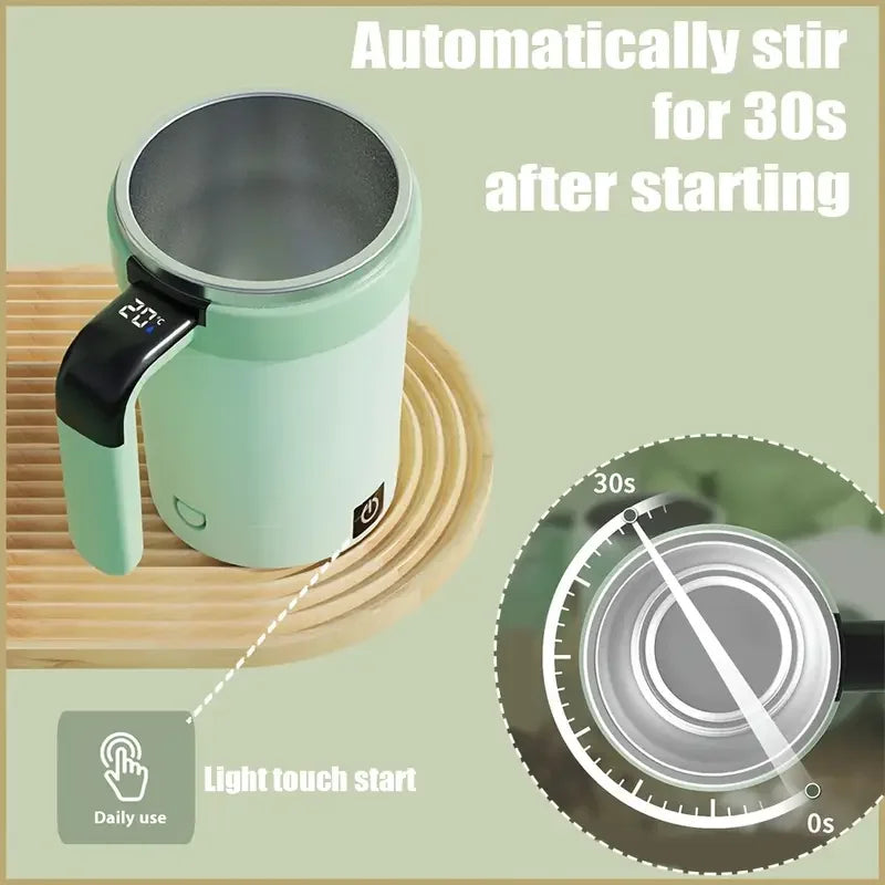 2025 New 380ML Automatic Magnetic Stirring Mug | Stainless Steel, Waterproof, USB Electric Mixing Coffee Mug with Straw & Lid