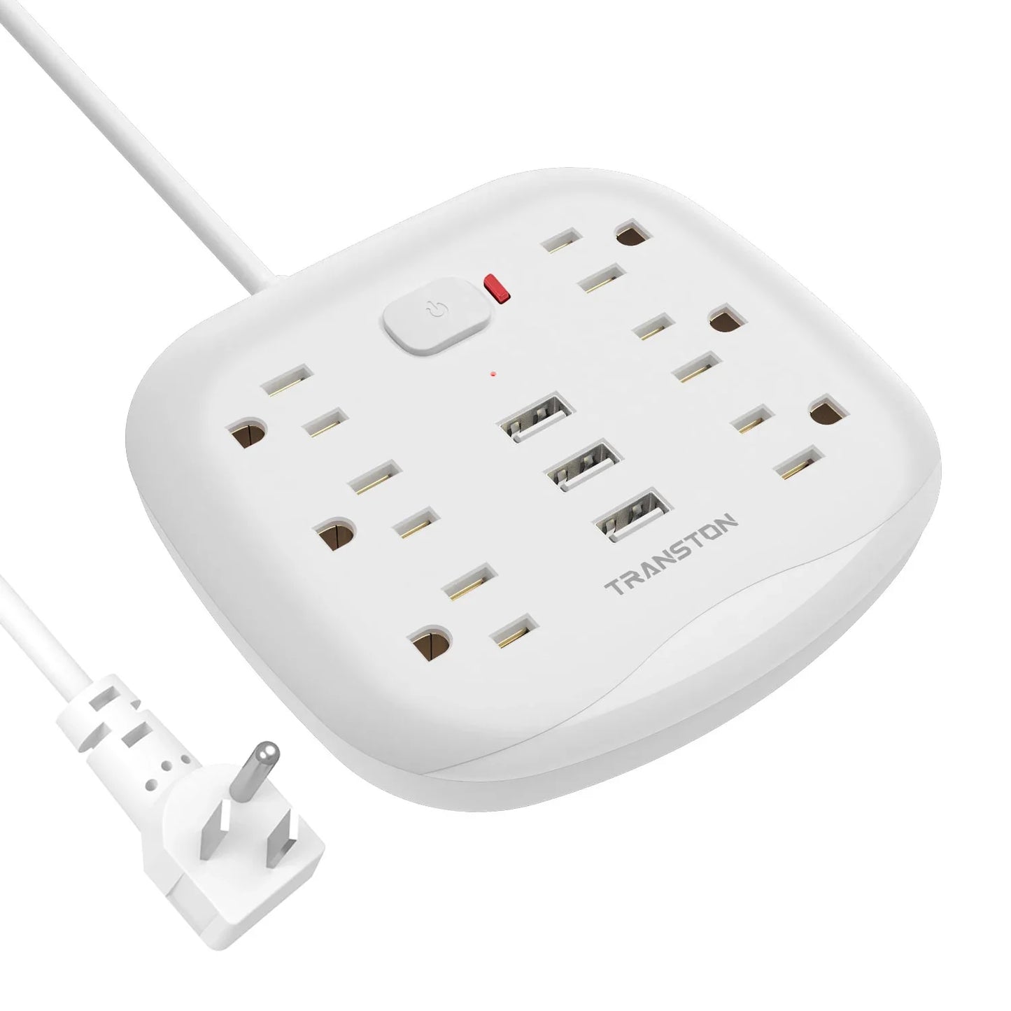 US Power Strip Surge Protector | 6 Outlets, 3 USB, Switch Control, Flat Plug, Fireproof, Heavy Duty, Compact Extension Cord