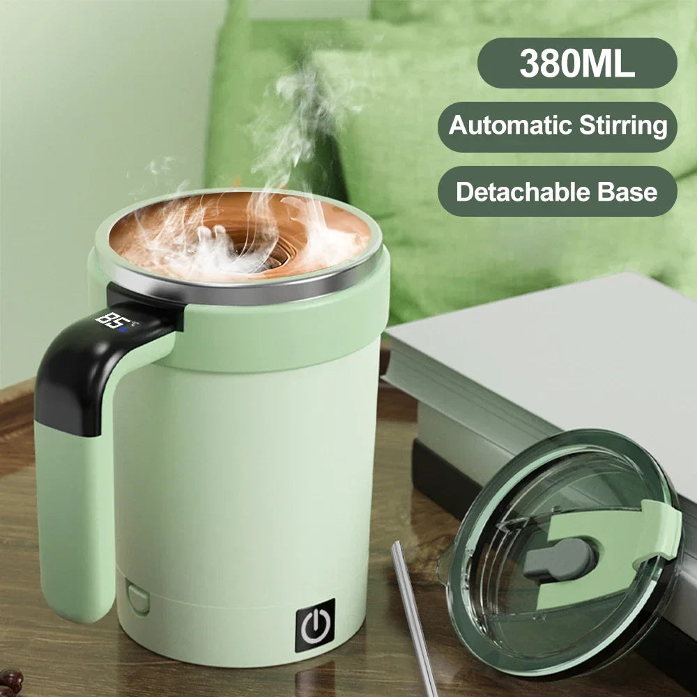 2025 New 380ML Automatic Magnetic Stirring Mug | Stainless Steel, Waterproof, USB Electric Mixing Coffee Mug with Straw & Lid