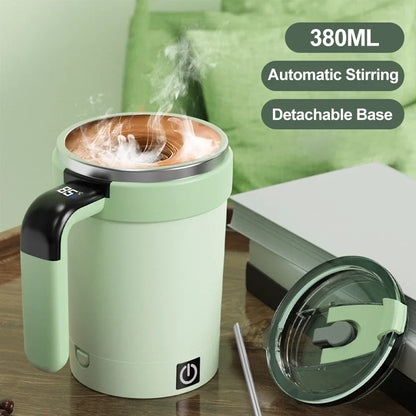 2025 New 380ML Automatic Magnetic Stirring Mug | Stainless Steel, Waterproof, USB Electric Mixing Coffee Mug with Straw & Lid