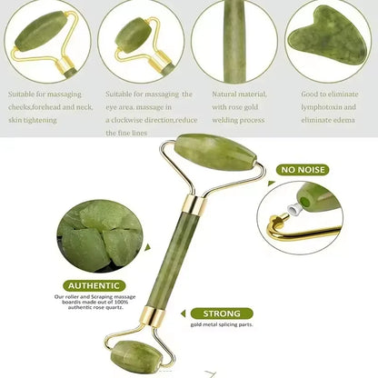 Natural Stone Gua Sha & Jade Roller Set | Facial and Body Massage Tool for Spa, Relaxation & Skincare