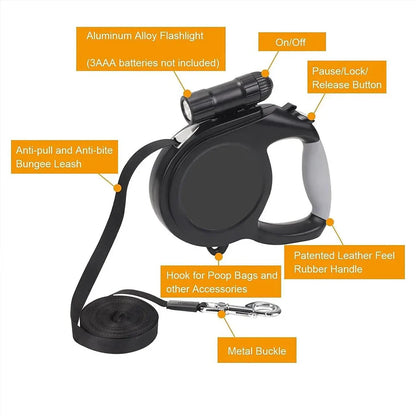 Heavy Duty Retractable Pet Leash | Durable Nylon, 8M Automatic Extending Lead | Supports Dogs up to 50KG