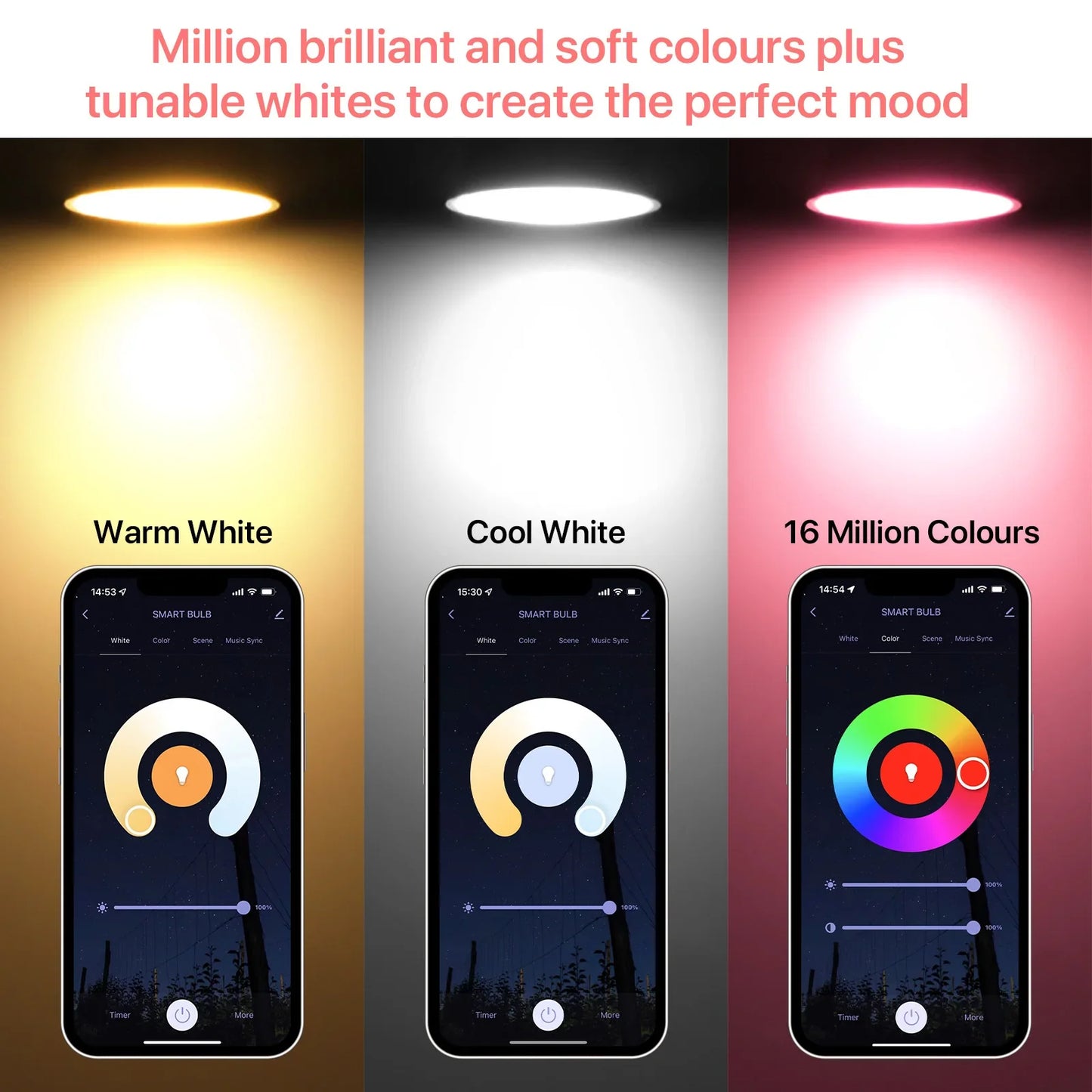 2-Pack Smart Light Bulb B22 9W | RGB+C White | Wi-Fi & Bluetooth | Works with Alexa, Google Home & Echo | 220V