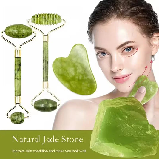 Natural Stone Gua Sha & Jade Roller Set | Facial and Body Massage Tool for Spa, Relaxation & Skincare