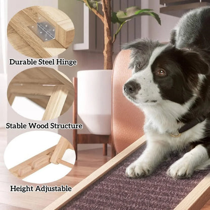 BRIEFNESS Multi-Purpose High Pet Ramp | Adjustable Folding Pet Ladder with Non-Slip Carpet | Car & Bed Auxiliary Steps