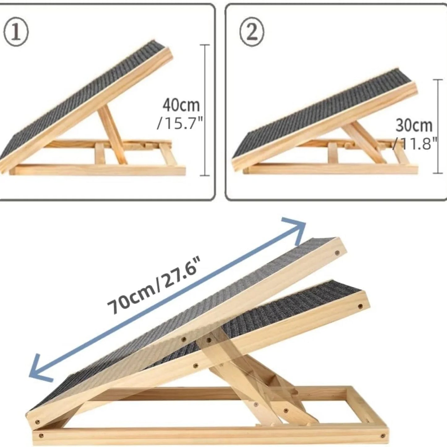 BRIEFNESS Multi-Purpose High Pet Ramp | Adjustable Folding Pet Ladder with Non-Slip Carpet | Car & Bed Auxiliary Steps