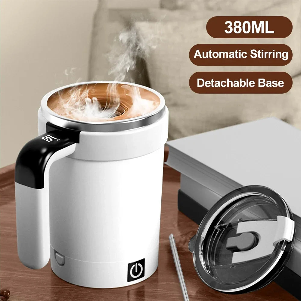 2025 New 380ML Automatic Magnetic Stirring Mug | Stainless Steel, Waterproof, USB Electric Mixing Coffee Mug with Straw & Lid