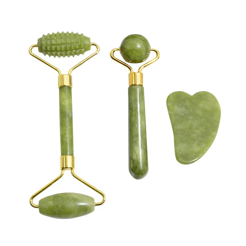 Natural Stone Gua Sha & Jade Roller Set | Facial and Body Massage Tool for Spa, Relaxation & Skincare
