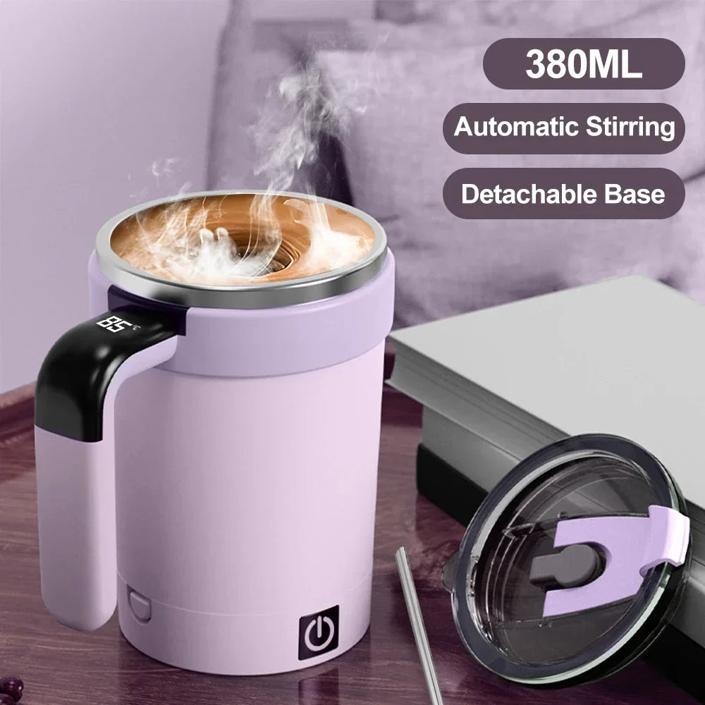 2025 New 380ML Automatic Magnetic Stirring Mug | Stainless Steel, Waterproof, USB Electric Mixing Coffee Mug with Straw & Lid