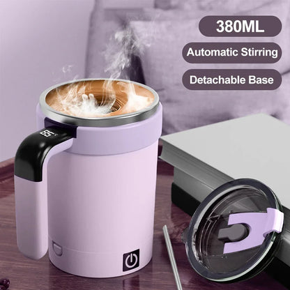 2025 New 380ML Automatic Magnetic Stirring Mug | Stainless Steel, Waterproof, USB Electric Mixing Coffee Mug with Straw & Lid