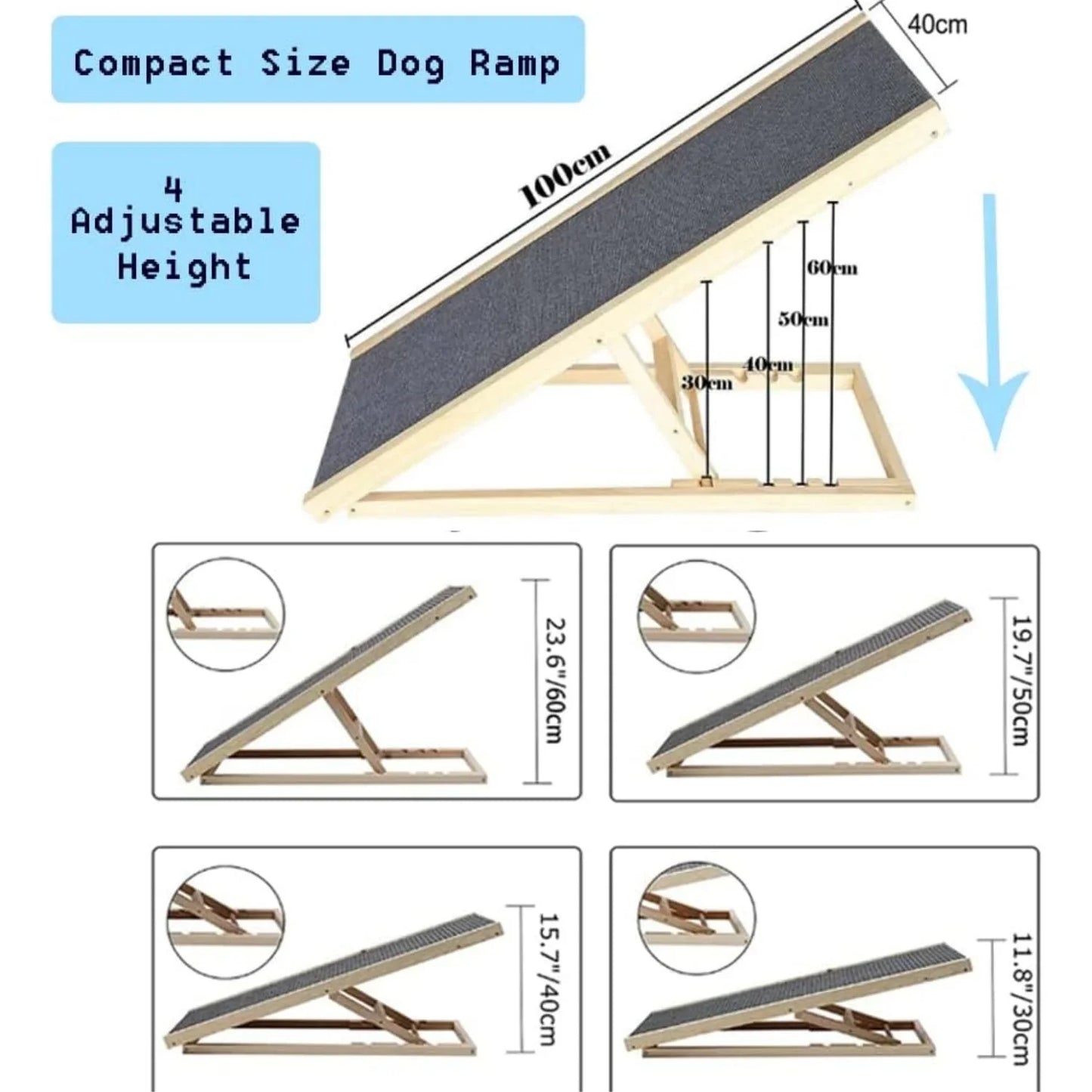 BRIEFNESS Multi-Purpose High Pet Ramp | Adjustable Folding Pet Ladder with Non-Slip Carpet | Car & Bed Auxiliary Steps