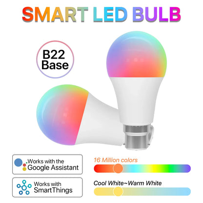 2-Pack Smart Light Bulb B22 9W | RGB+C White | Wi-Fi & Bluetooth | Works with Alexa, Google Home & Echo | 220V