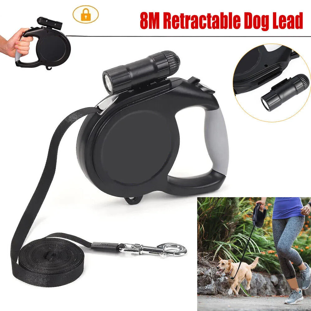 Heavy Duty Retractable Pet Leash | Durable Nylon, 8M Automatic Extending Lead | Supports Dogs up to 50KG