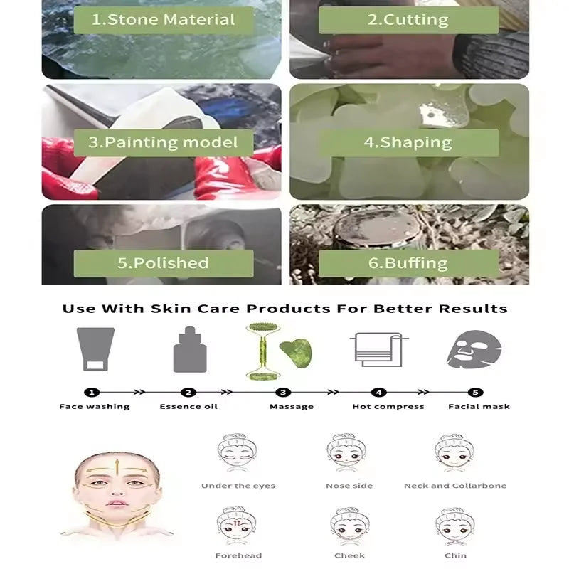 Natural Stone Gua Sha & Jade Roller Set | Facial and Body Massage Tool for Spa, Relaxation & Skincare